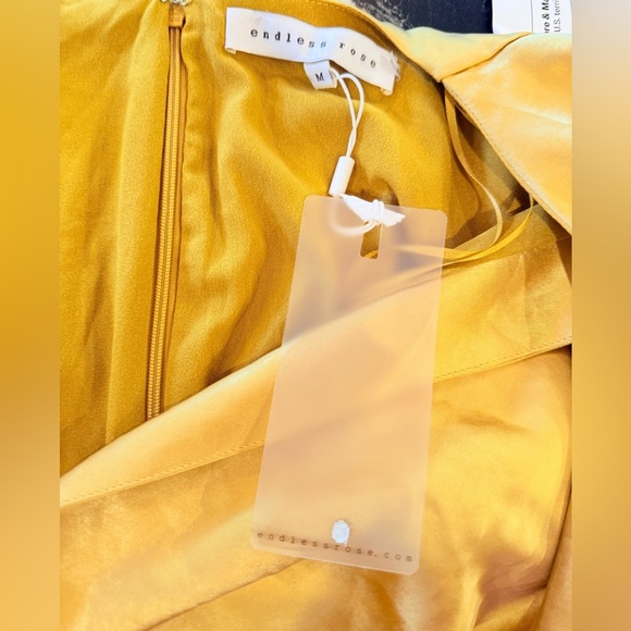 Endless Rose Shirred Gold Satin Ruched Mini Dress NEW - Picture 10 of 13